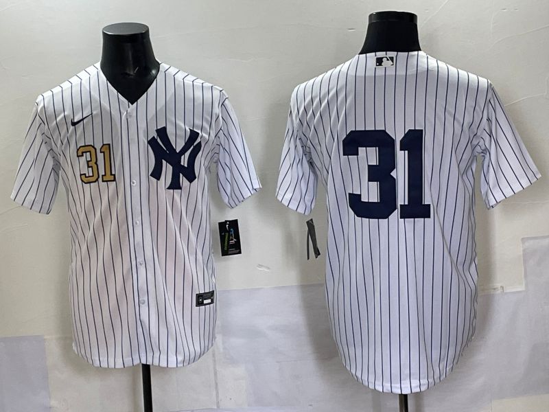 Men 2025 New York Yankees 31 No Name White Stripe Game Nike MLB Jersey style 03